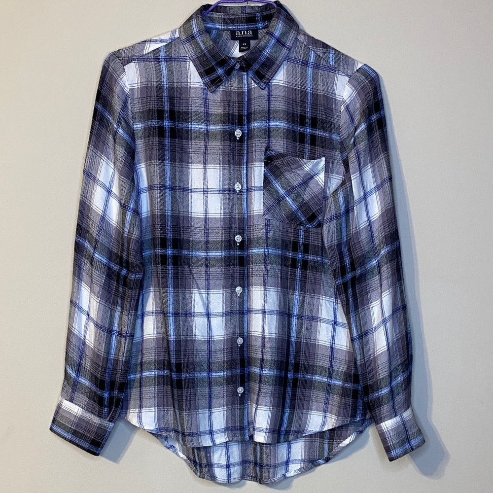 a.n.a blue and White Plaid women’s Shirt Size XS